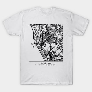 MANILA PHILIPPINES BLACK CITY STREET MAP ART T-Shirt